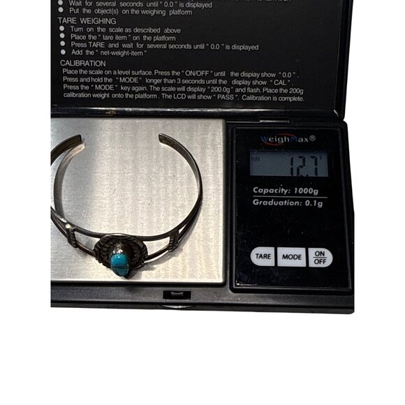 Native American Vintage Sterling Silver & Turquoise Cuff Bracelet - Picture 7 of 9